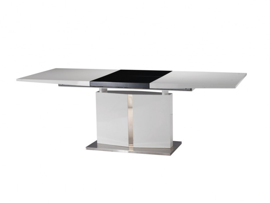 Unique Vente Stół do jadalni rozkładany TRINITY - Stal nierdzewna i lakierowana na biało płyta MDF