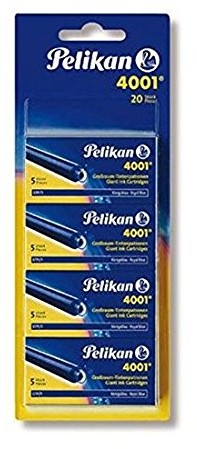 Pelikan 330894 wkłady atramentowe 4001 , 20 sztuk, 4 X 5 wkłady o dużej pojemności, królewski błękit 330894