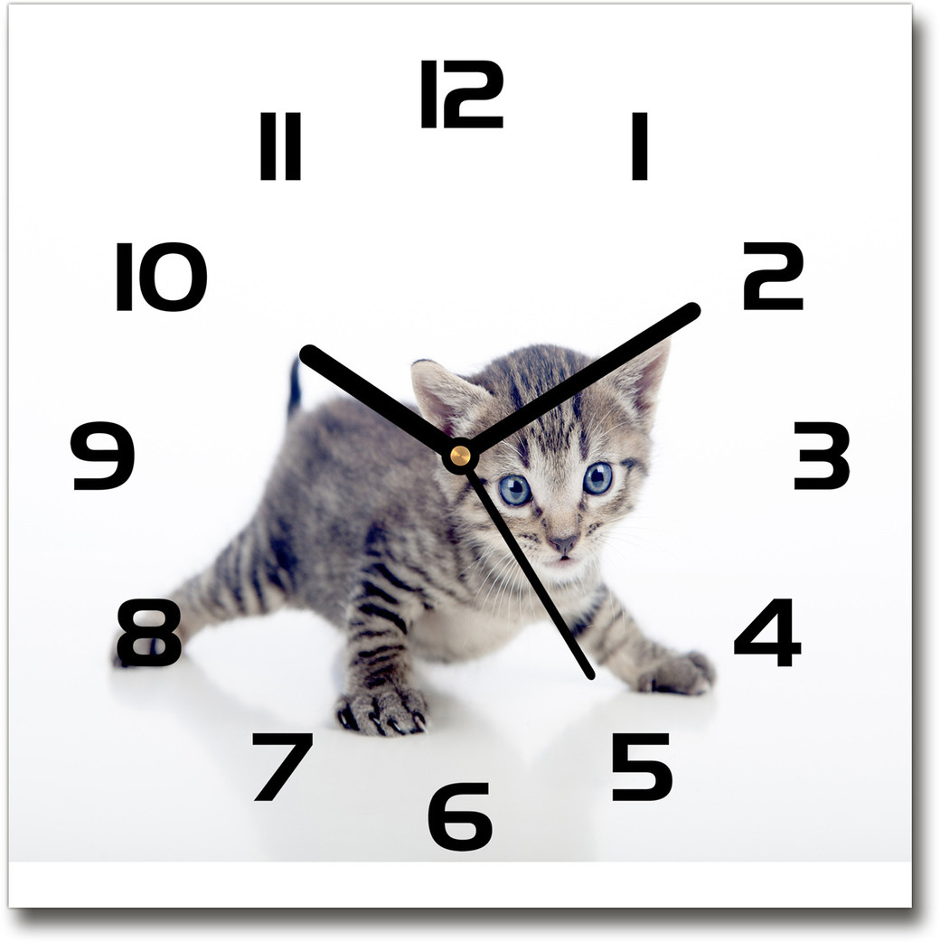 Zegar ścienny szklany kwadratowy Mały kot