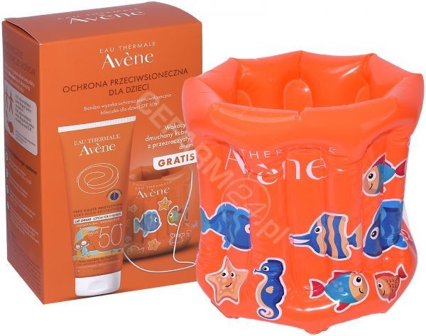 Avene promocyjny zestaw mleczko dla dzieci z bardzo wysoką ochroną przeciwsłoneczną spf 50+ 250 ml + wakacyjny dmuchany kubełek z przezroczystym dnem GRATIS !