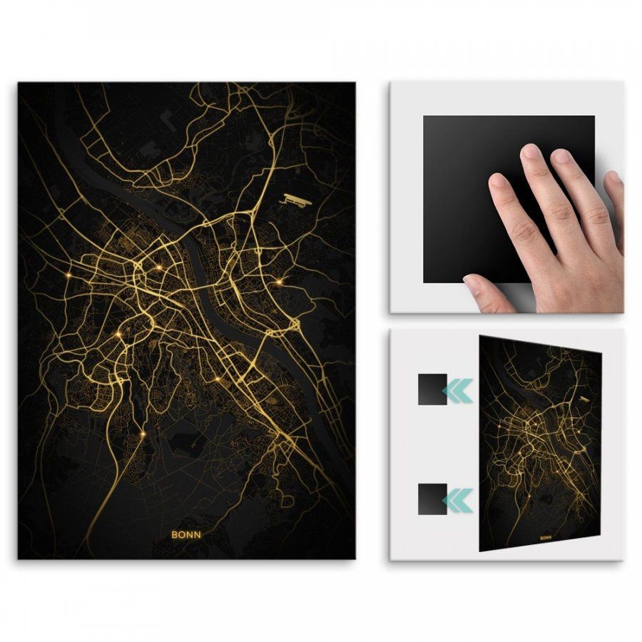 Pix4home Plakat metalowy Mapa Night Lights Bonn L POS-L-03209