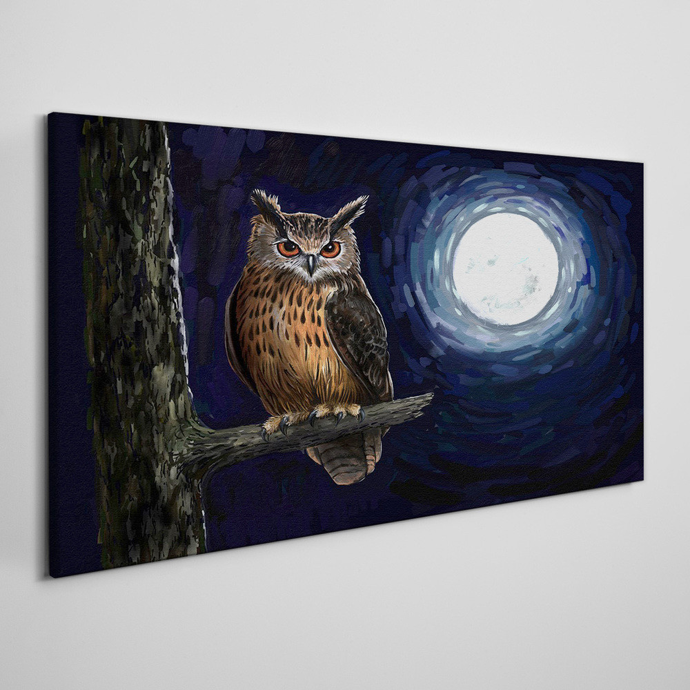 PL Coloray Obraz na Płótnie drzewo gałąź sowa noc księżyc 120x60cm