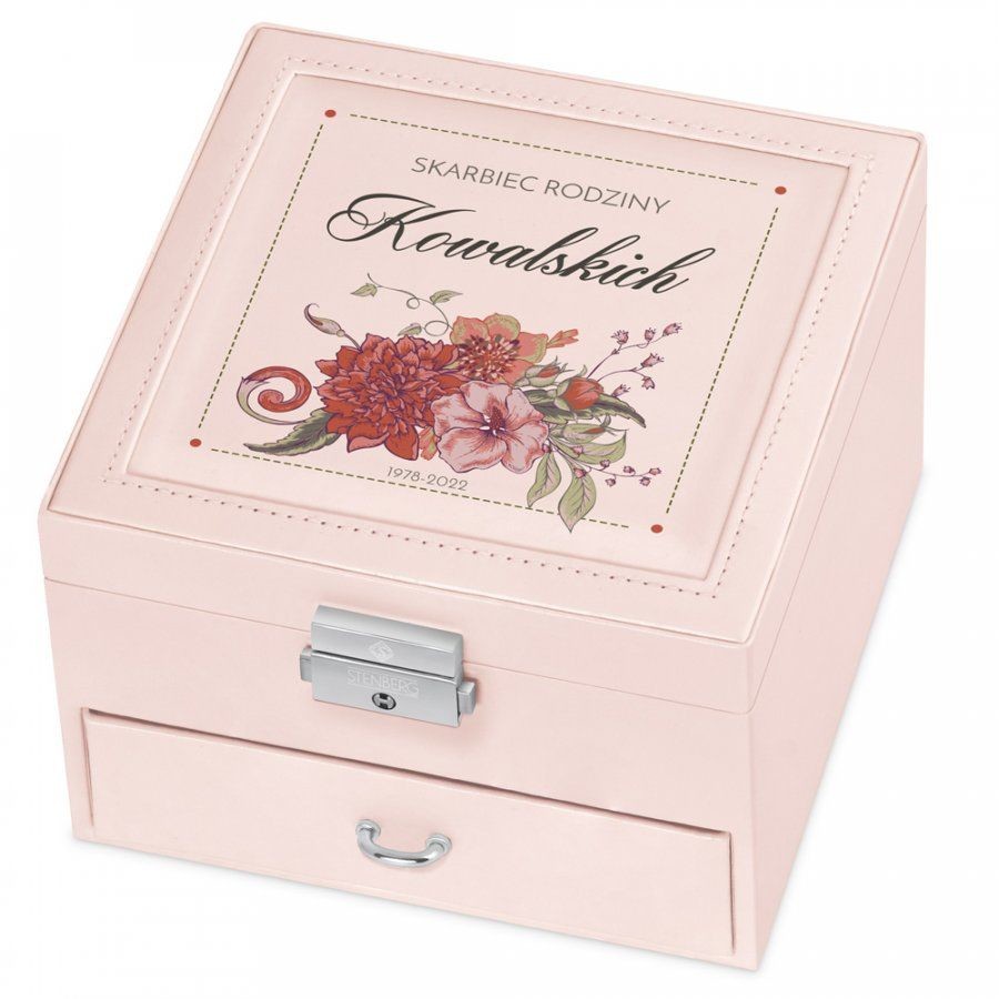 Murrano Szkatułka na Biżuterię Różowa z Nadrukiem Kwiaty SZKT-BR-016