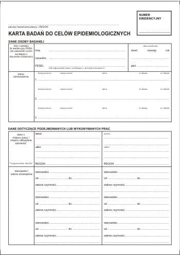 Firma krajewski Karta badań do celów epidemiologicznych / A4 kpl-100 szt [Pu/Ksn-6] Pu/Ksn-6