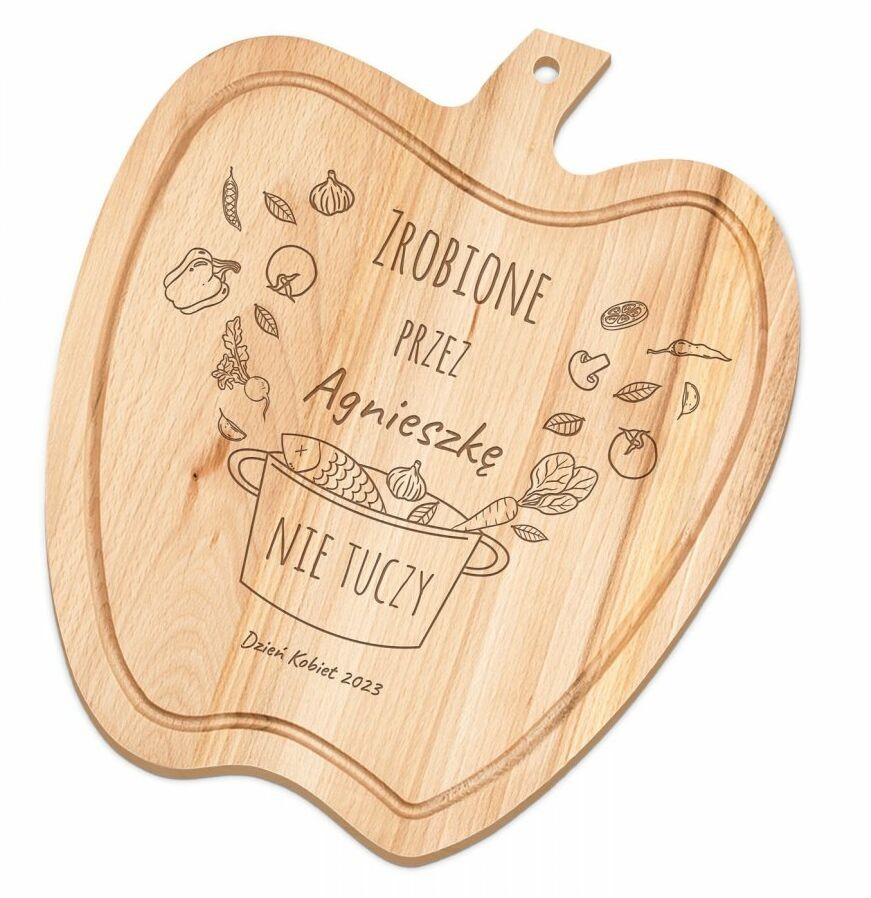Murrano Deska drewniana do krojenia jabłko z grawerem dla niej na Dzień Kobiet DSK-JAB-033