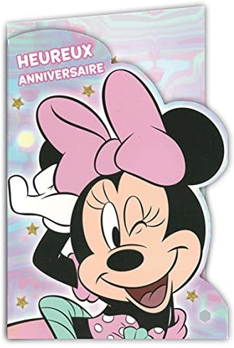 200004!MINNIE! Kartka urodzinowa z naklejką Disney Minnie Mouse Syrenka Delfin Ryba - z różową kopertą 12 x 17,5 cm 200004!MINNIE!