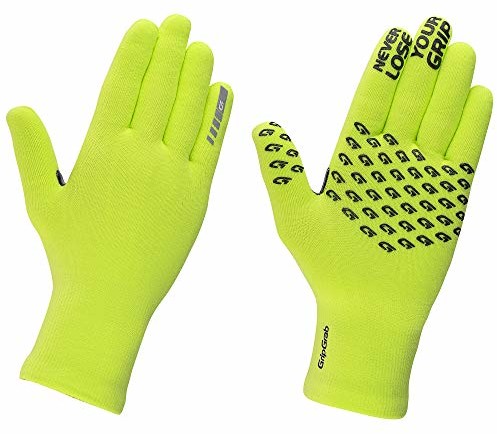 GripGrab GripGrab Wodoodporne dzianinowe termiczne zimowe antypoślizgowe rękawiczki rowerowe unisex  wiatroszczelne pełna ochrona przed deszczem, żółte Hi-Vis, M/L 1074