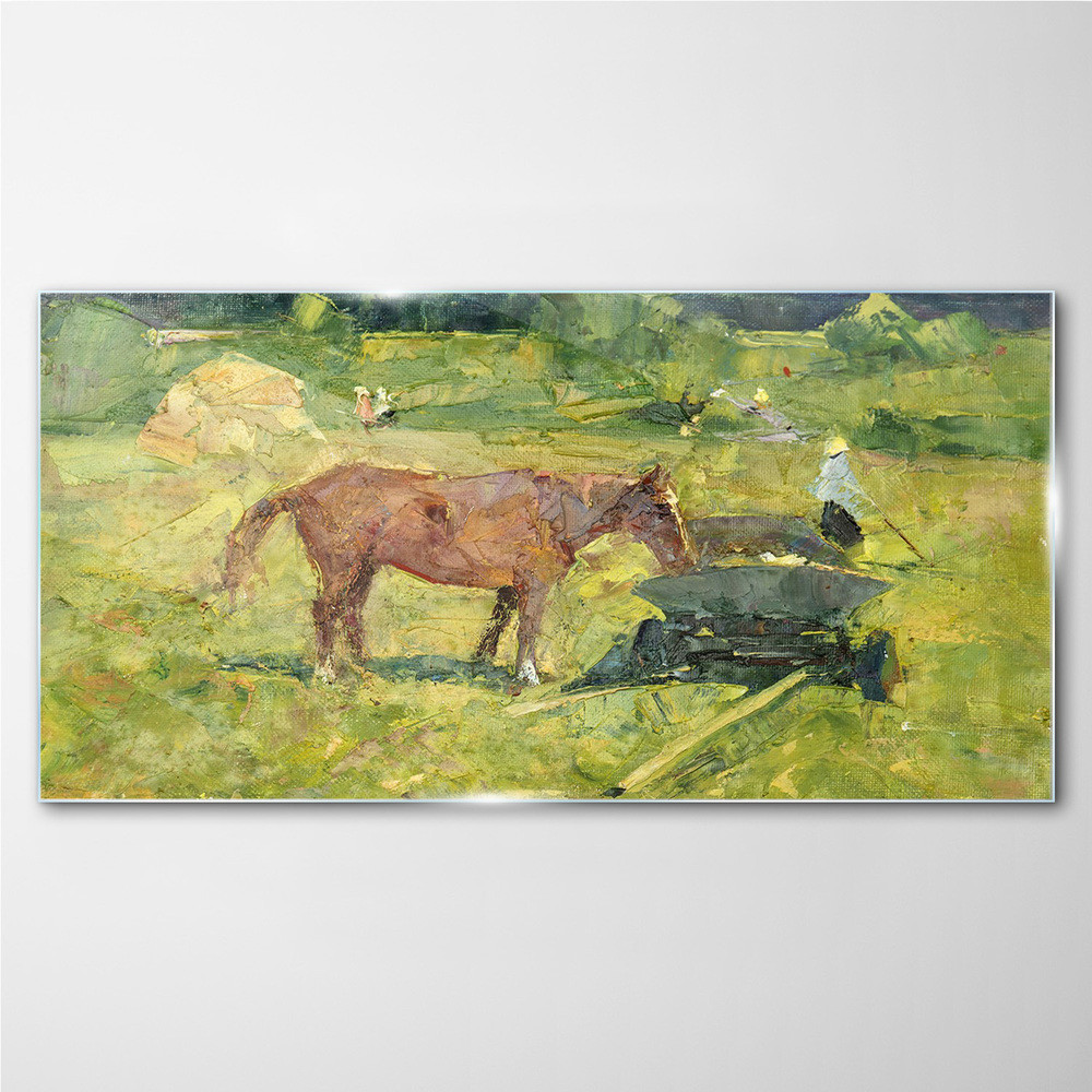 PL Coloray Obraz na Szkle Zwierzę koń pole wieśniacy 120x60cm