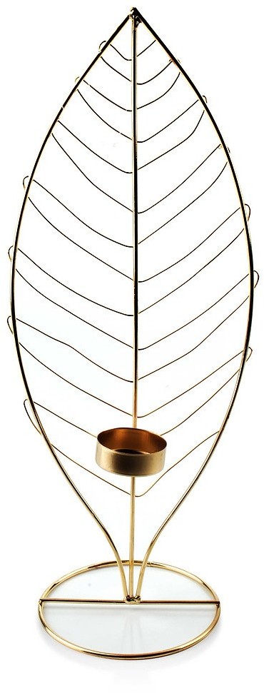 Mondex Świecznik Tealight Metalowy Mondex Cedric Liść Złoty 38 Cm