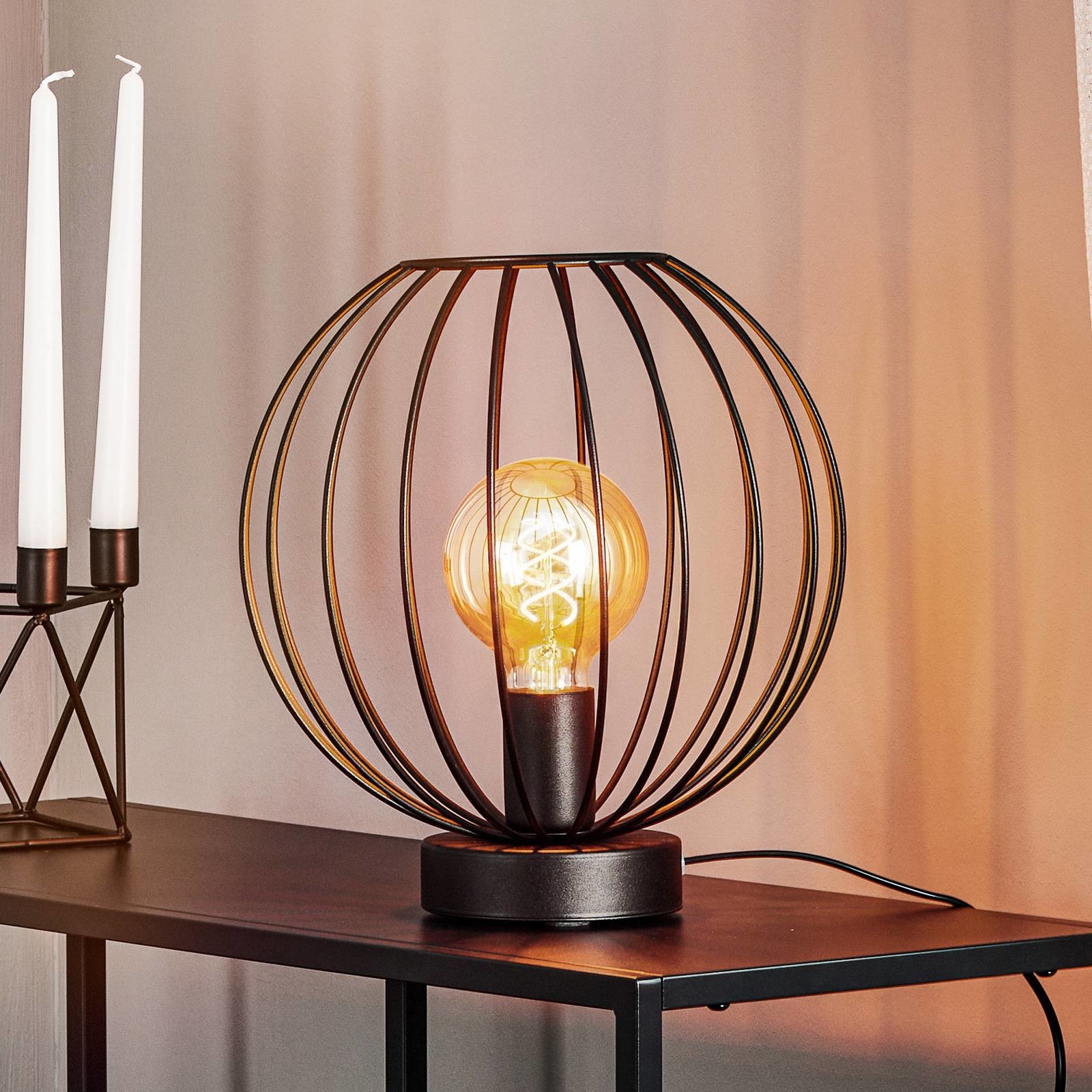 Euluna Lampa stołowa Cumera z klatkowym kloszem,  30 cm