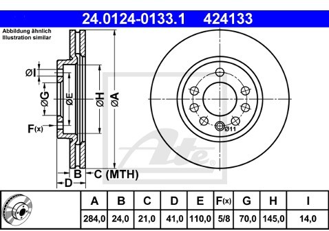 ATE TARCZA HAM 24.0124-0133.1 OPEL VECTRA A 2.5 V6 93-95/ SAAB 900 II 2.0I 94-98, 2.3 16V 93-98  24.0124-0133.1