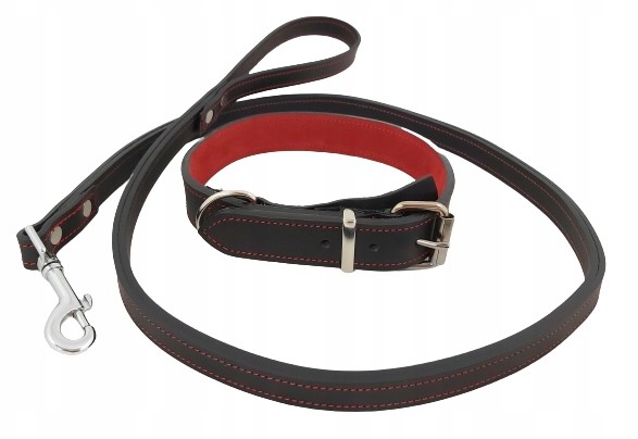 dr Seidla Komplet Skórzana i Smycz dla Psa Czarna L