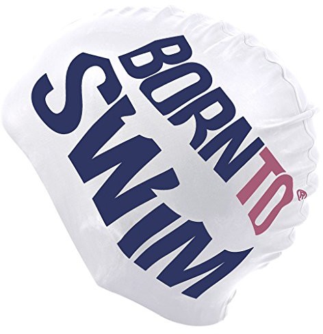 BornToSwim Bor NTO Swim czepek kąpielowy z silikonu do pływania nasadkę z fajnym Hai motywów, niebieski, jeden rozmiar CAP-RE-U-A-O-WHI