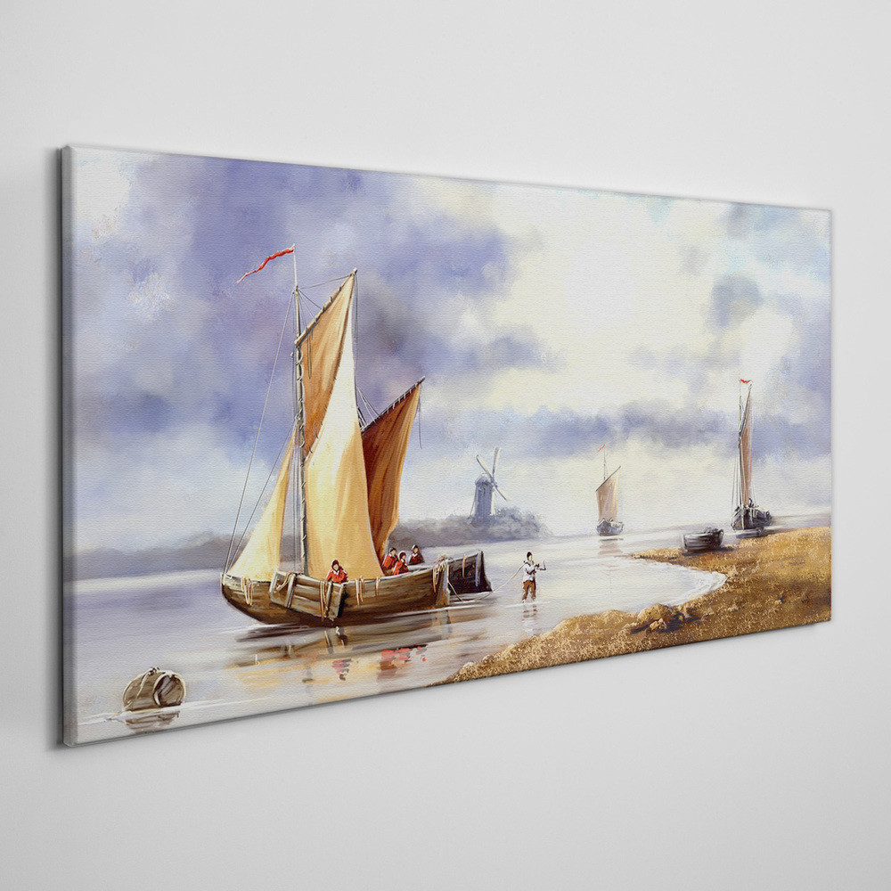 PL Coloray Obraz na Płótnie Malarstwo statek rybak 120x60cm
