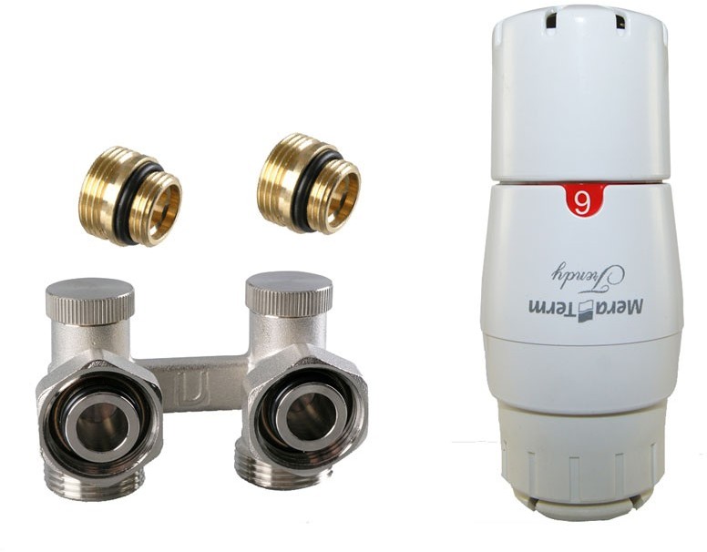 Vario Term Zestaw zaworów Premium Trendy, Typ zaworu: Kątowy, Mocowanie głowicy: Standard RA-N, Nyple redukcyjne: Z nyplami redukcyjnymi 3/4'' / 1/2 '' PRNYGS07306C/FK