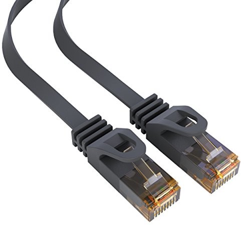 mumbi 10 m Cat.6 płaski przewód Ethernet LAN kabel sieciowy  Cat.6 FTP (RJ-45) 10 meter przewód w kolorze czarnym 25795-Netzwerkkabel CAT 6