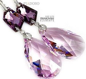 Swarovski Okazja Piękne Długie Kolczyki Fioletowe