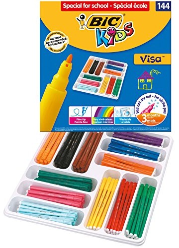 BIC Kids Visa flamastrów, klasa produktu zestawu, 144-częściowy zestaw szkolny 8878381