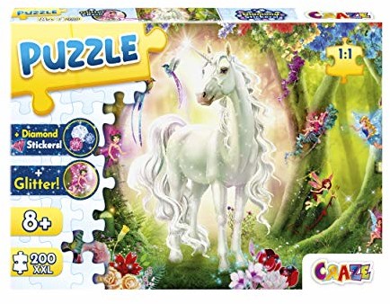 CRAZE CRAZE Magic Forest 30257 zestaw 200+ części z błyszczącym nadrukiem i naklejkami diamentowymi, puzzle jednorożca, dla dzieci od 8 roku życia. 30257