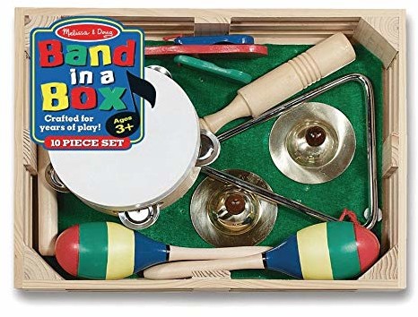 Melissa&Doug zespół w pudełku instrumenty muzyczne | Muzyczne instrumenty dla dzieci | drewniana skrzynka do przechowywania | zestaw 10-elementowy | 3+ | Prezent dla chłopca lub dziewczynki LCI488