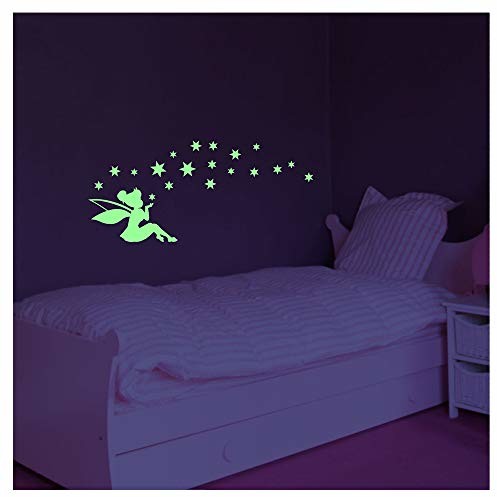 Ambiance Sticker Naklejki fluorescencyjne | świecące naklejki wróżki i gwiazdy | dekoracja ścienna fluorescencyjna | 30 x 55 cm phos-ROS-A159