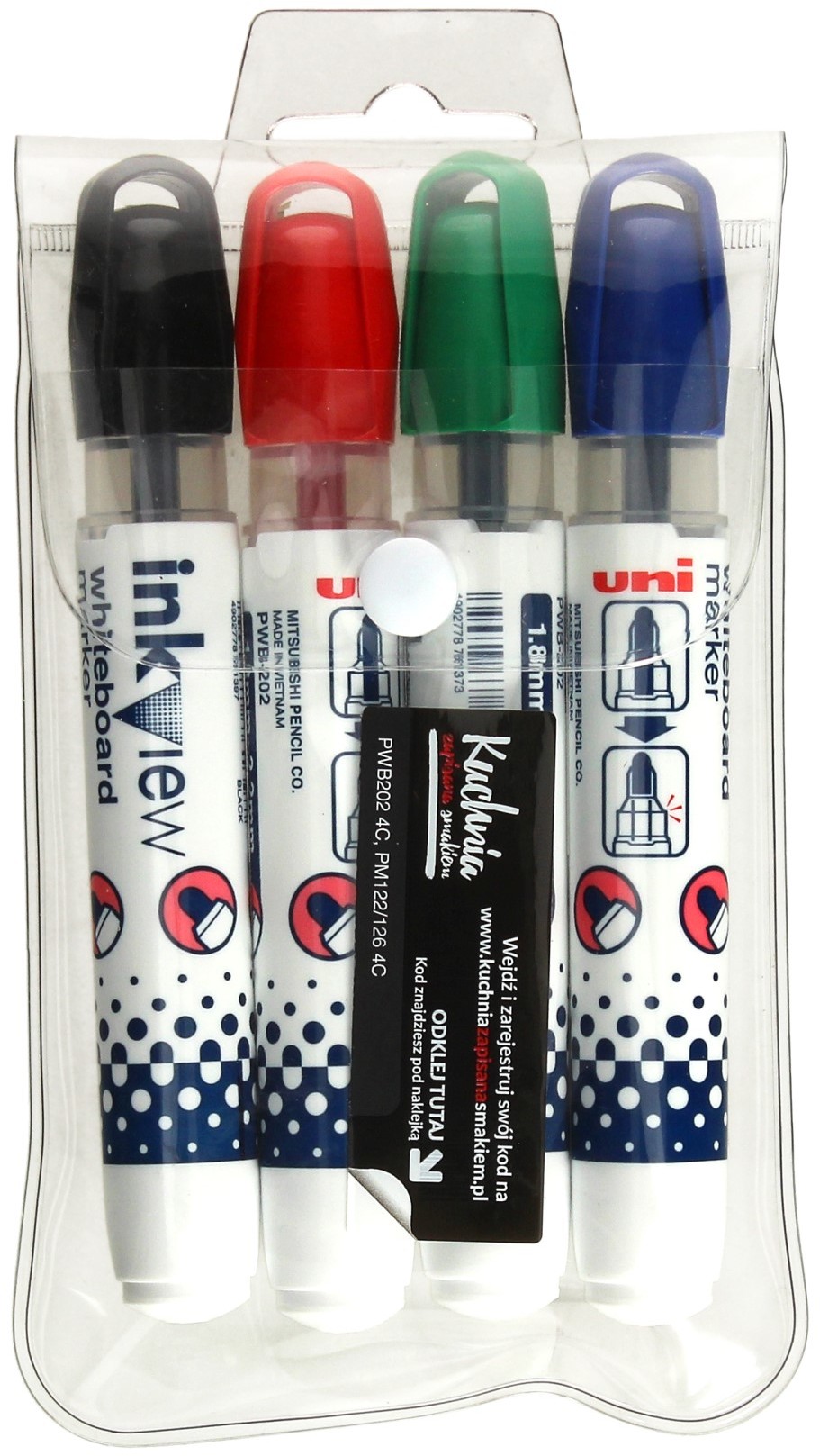Uni Markery do tablic 1.8-2.2mm 4kol okrągła końcówka PWB202