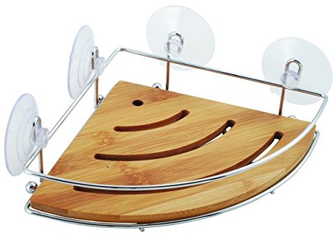 MSV 140609 Server-kosz pod prysznic narożny z przyssawkami Metal chrom/bambusa 20 x 20 x 6,5 cm 1228/140609