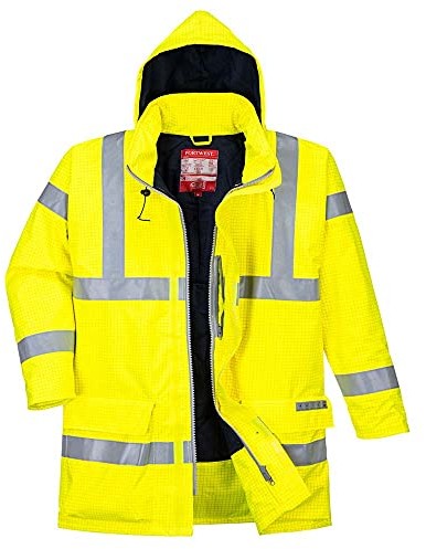 Portwest Portwest S778 Bizflame Rain Wodoodporna Ostrzegawcza Trudnopalna i Antystatyczna Kurtka, Żółty, Rozmiarowy XXXL S778YERXXXL