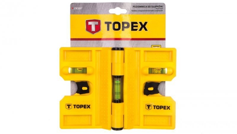 TOPEX grupa Poziomnica do słupków ruchoma 3 libelle 4 magnesy regulacja w zakresie 15 - 180stopnia 29C897 29C897