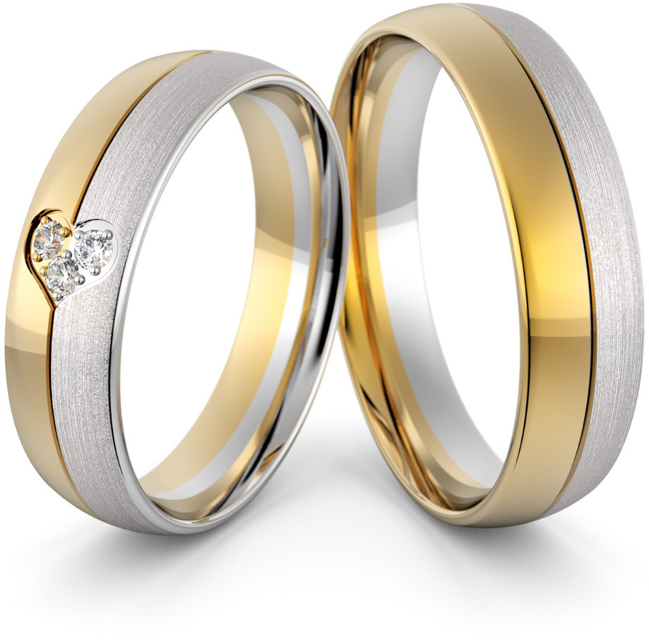 Eminence Obrączki ślubne dwukolorowe z sercem i brylantami - Au-1041 Au-1041-4