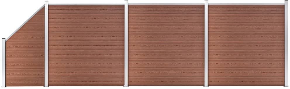 vidaxl Ogrodzenie WPC, 2 panele kwadratowe, 1 skośny, 619x186 cm, brąz 3053217