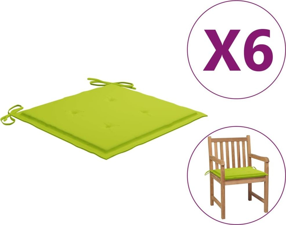 vidaXL Poduszki na krzesła ogrodowe 6 szt. jasnozielone 50x50x4 cm 314064