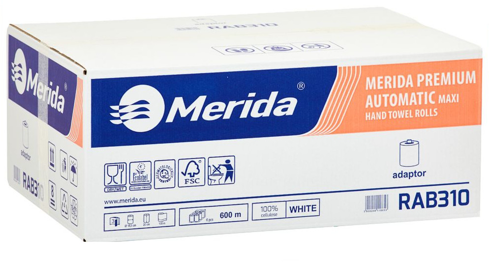 Merida Ręcznik papierowy w roli z adaptorem Top Automatic maxi 6 szt 3 warstwy 100 m biały celuloza RAB310