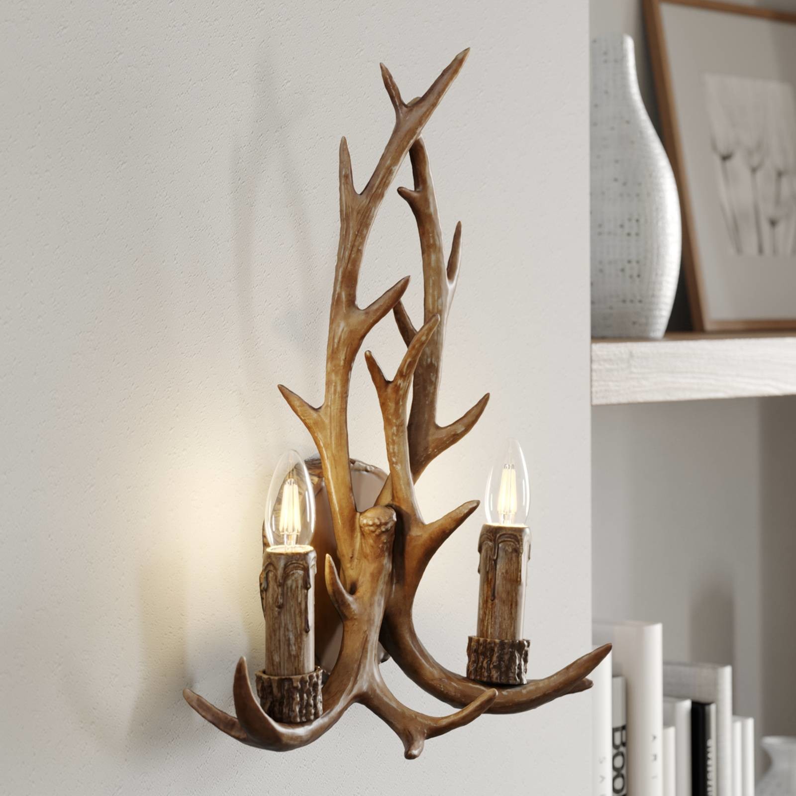 LINDBY Lindby Fibi lampa ścienna, poroże, brązowa