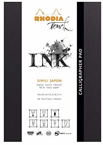 Rhodia Clairefontaine 116122C kaligraficzny pad blok z 50 arkuszymi, japoński papier artystyczny, jednokolorowy, 16 x 21 cm, 130 g, kolor naturalny Bloc 16 x 21 cm czarny 116122C