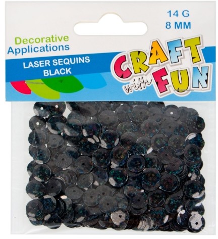 Craft with Fun Cekiny Laser Guzik 8mm Czarny Pbh 40/400