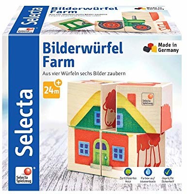 Selecta 62052 zdjęcie kostka Farm, do puzzle z drewna, 4 części