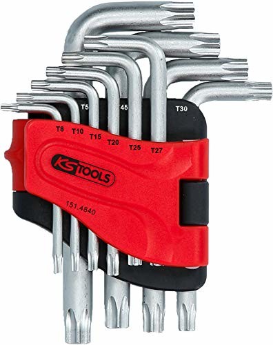 KS Tools TB8-TB50 151.4840 Torx zestaw kluczy kątowych z otworem, krótki, 10-częściowy