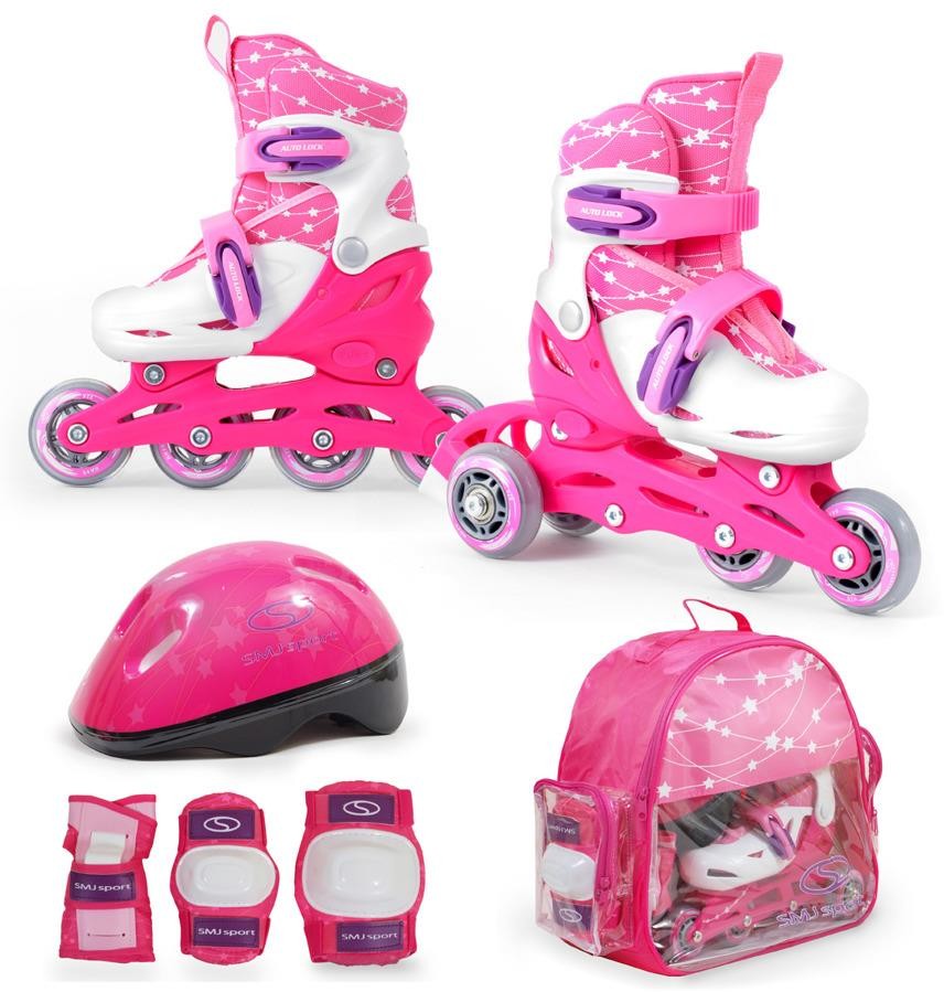 SMJ sport 2w1 wrotki rolki, zestaw COMBO SET BS901P 2w1 PINK 5900741921594