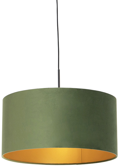 QAZQA Lampa wisząca klosz welurowy zielono-złoty 50cm - Combi