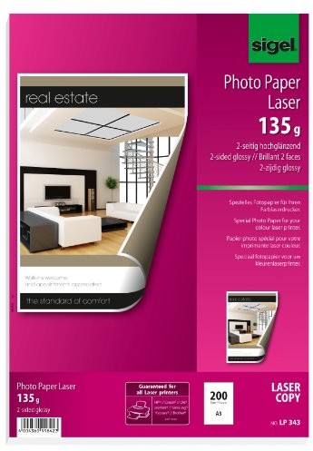 Sigel LP343 Photo Paper na laserowe/kopiarka, A3, 200 arkuszy, wysoki połysk, z obu stron do zadrukowania, 135 G LP343