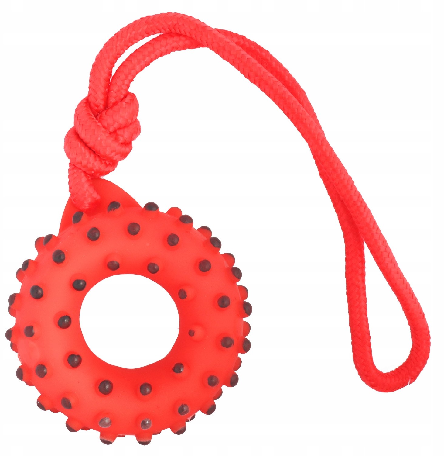 Piszczący gryzak gumowy doughnut sznurek