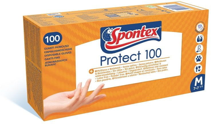 Spontex zestaw rękawiczek jednorazowych PROTECT 100 M Wpisz kod MDW71PL40 i obniż cenę o dodatkowe 20% Promocja trwa do 25.07.2021