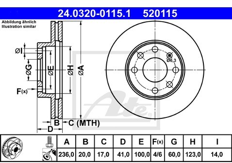 ATE TARCZA HAM POWER DISC 24.0320-0115.1 CHEVROLET KALOS 1.6 06-08/ OPEL CORSA B 1.4 I 99-00  24.0320-0115.1