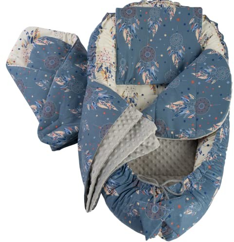 Medi Partners 5-częściowy zestaw gniazd dla niemowląt, 90 x 50, wyjmowana wkładka, łóżko, gniazdo do raczkowania, kocyk do raczkowania, dla noworodków, 100% bawełny