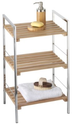 axentia regał stojący bonja brązowy, szafka łazienkowa z bambusa z ramą z chromowanego stal nierdzewna, szafka z 3 poziomów, wymiary: ok. 39 x 65 x 33 cm 282138