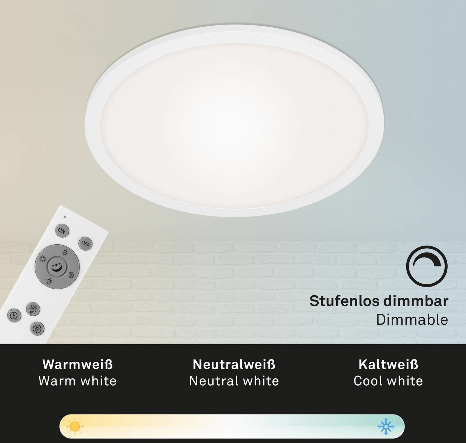 Briloner Panel LED Piatto CCT z pilotem, okrągły, biały