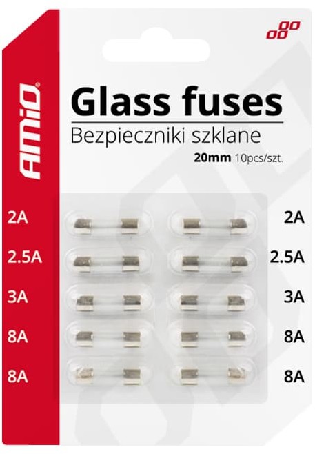 AMiO Bezpieczniki szklane mini 20mm) 10 szt AMI-02394