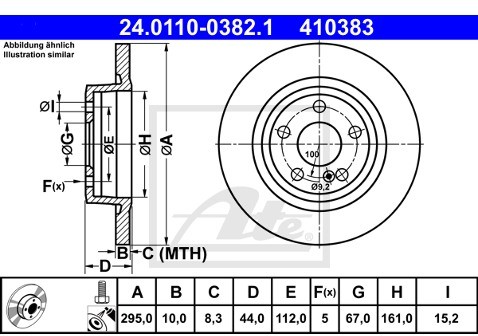 ATE TARCZA HAM 24.0110-0382.1 MERCEDES W176 A250 4-MATIC 15-  24.0110-0382.1