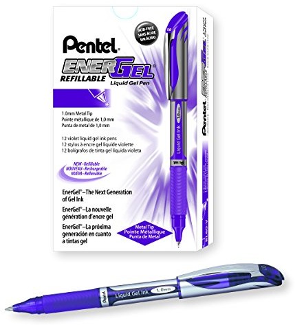 Pentel BL60-A Gel Ink Roller EnerGel z nakładką 1,0 MM, 12 sztuk, fioletowy BL60-V
